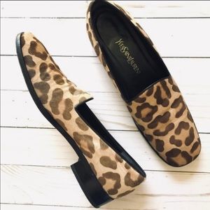 Authentic YSL Leopard Print Pony Hair Loafers